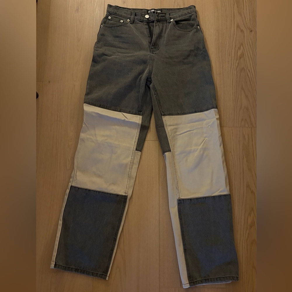 Two-Tone Straight Leg Jeans - Black and Cream